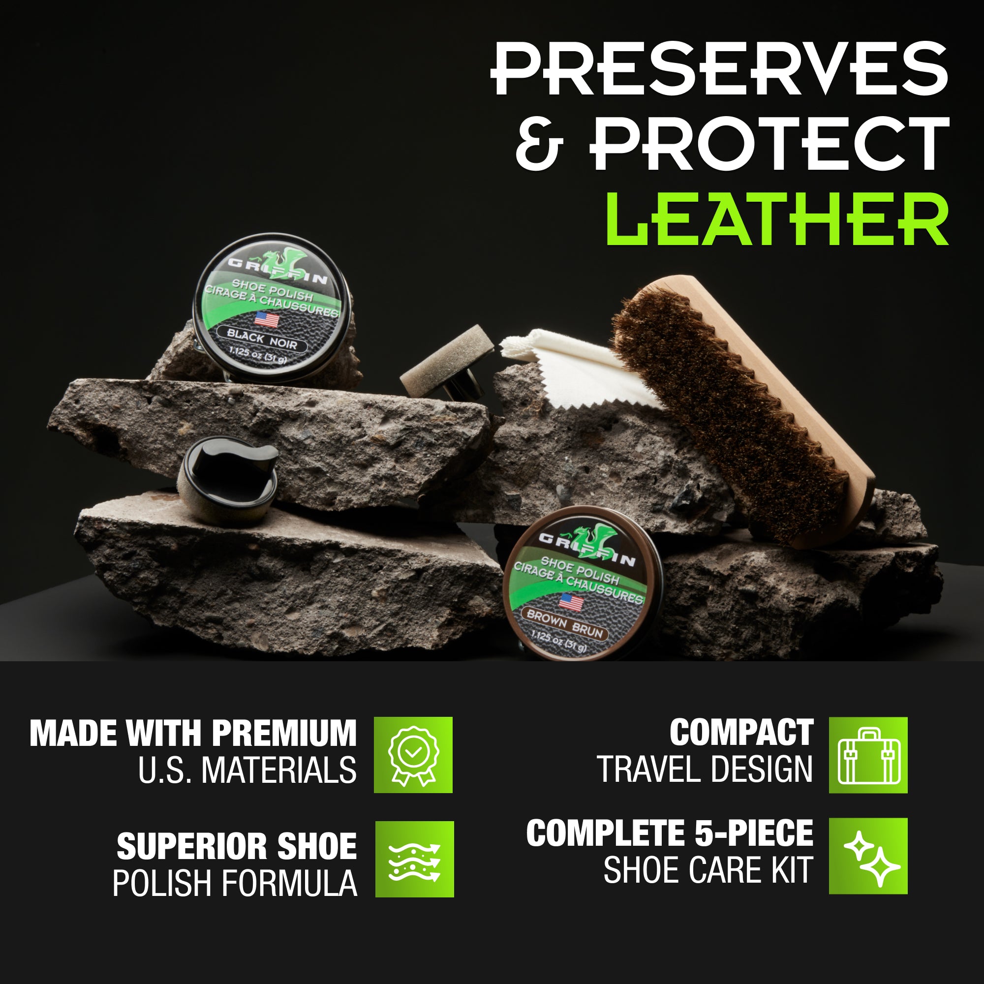 griffin travel shot shine kit for polishing leather